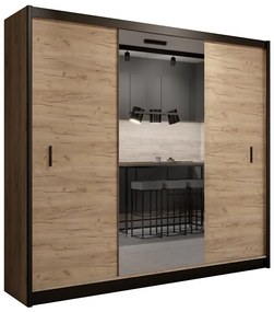 MIRO gardróbszekrény tükörrel 250x215 cm, craft tölgy/fekete