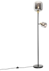 Állólámpa fekete arannyal és füstüveggel 2-lámpás - Zuzanna