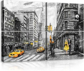 Vászonkép 120x80 New York város utca taxi felhőkarcolók monokróm sárga