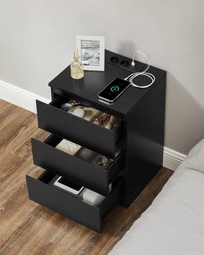 Éjjeliszekrény 2 darabos szett, 2 hálózati aljzattal és 2 usb-porttal, fekete színben