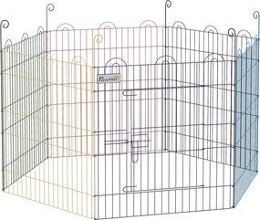 PawHut Kölyökkutya Játékkerítés, 6 Darab 60 cm-es Kölyökkutya Kerítés, DIY Játékkerítés, Kertkapuval, Fémből, Többszínű | Aosom