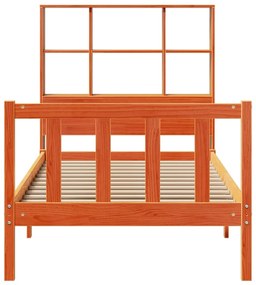 barna tömör fenyőfa könyvespolcos ágy matrac nélkül 90 x 190 cm