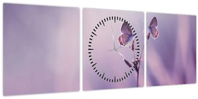 Kép - Lila pillangók (órával) (90x30 cm)