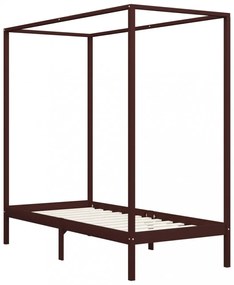 sötétbarna tömör fenyőfa baldachinos ágykeret 90 x 200 cm