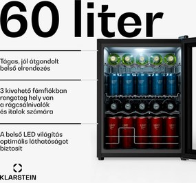 Klarstein Beersafe italhűtő üvegajtóval | 64 x 48 cm | LED-es belső világítás | Ezüst-fekete
