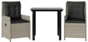 vidaXL 3részes világosszürke polyrattan kerti étkezőgarnitúra párnával