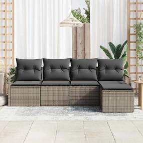 Kerti Kanapé Szett 5 pcs Szürke Poli rattan, porfestett acél