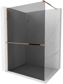 Mexen Kioto +, zuhany paraván polccal és törölközőtartóval 100 x 200 cm, 8mm szürke üveg, rózsa arany profil, 800-100-121-60-40