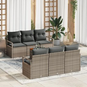 7 darabos kerti kanapészett párnákkal Szürke Poli Rattan Akácia, 2 személyes kerti kanapé párnákkal Szürke Poli Rattan