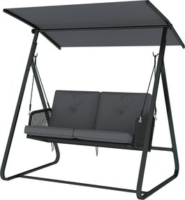 Outsunny 2 személyes rattan Hollywood-hinta állítható napellenzővel és puha párnákkal, A-tartó — Teherbírás 240 kg — 150 x 128 x 168 cm — Sötétszürke