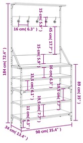fekete ruhafogas cipőpolccal 90x34x184 cm