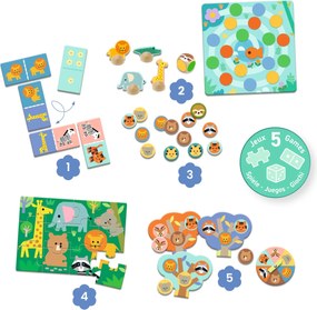 Társasjáték - 5 az 1-ben, Vadállatok - Wild animals, 5 GAMES