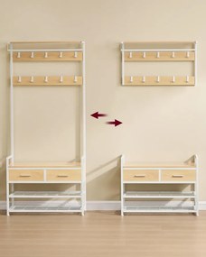 Kabátállvány cipőpaddal, 2 fiók, 10 akasztó, matt arany tölgy