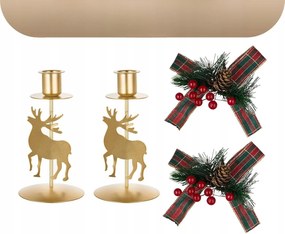 Gyertyatartók Karácsonyi Asztaldísz Szarvas Motívum Arany 2 Db Nád