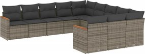 vidaXL 11 részes szürke polyrattan kerti ülőgarnitúra párnákkal