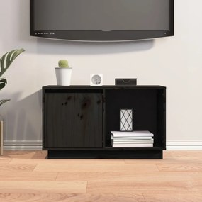 fekete tömör fenyőfa TV-szekrény 74x35x44 cm