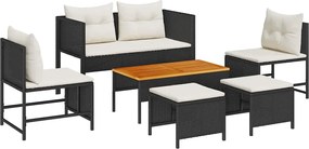 vidaXL Kerti Kanapé Szett párnával 6 pcs Fekete és Krém polirattan