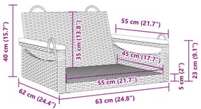 szürke polyrattan hintapad 63 x 62 x 40 cm
