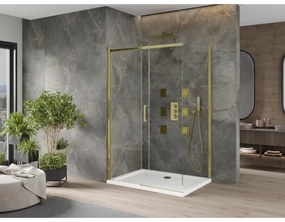 Mexen Omega eltolható zuhanykabin 100 x 90 cm, 8 mm-es üveg, arany profil-átlátszó üveg + vékony zuhanytálca 5 cm, 825-100-090-50-00-4010