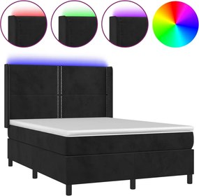vidaXL fekete bársony rugós és LED-es ágy matraccal 140x190 cm