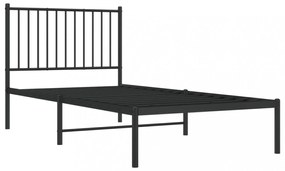 fekete fém ágykeret fejtámlával 90 x 190 cm