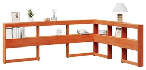 Könyvespolc fejtámla L-alakú viaszbarna 150 cm tömör fa fenyőfa