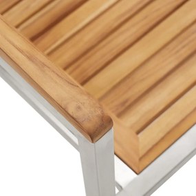 7 Részes Kerti Étkező Szett Tömör Fából Készült Tíkkal, Kültéri Étkezőasztal 180x90x75 cm Tömör Fából Készült Tíkkal