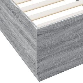 szürke sonoma színű szerelt fa ágykeret LED-del 90 x 200 cm