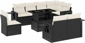vidaXL 9 részes fekete polyrattan kerti ülőgarnitúra párnákkal