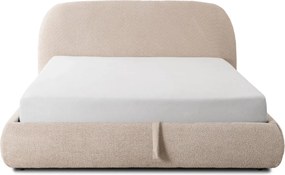 Ágy 160x200 cm méretben, ágyneműtartóval, bézs színben, bouclé kárpittal ROSSO