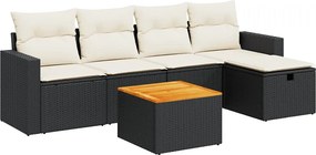 vidaXL 6 részes fekete polyrattan kerti ülőgarnitúra párnákkal