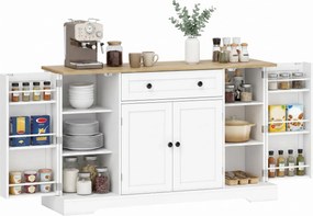 HOMCOM 4 ajtós tálalószekrény fiókkal és állítható polcokkal, ajtópolcokkal – konyhába, étkezőbe, nappaliba, 138 x 40 x 85 cm, fehér | Aosom