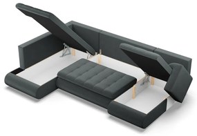 Tokio U sarokkanapé, 3 ágyneműtartóval, bársony, baloldali, szürke