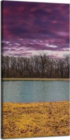 Vászonkép Lila ég tó fák Ősz 40x80 cm