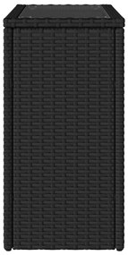 fekete polyrattan üveglapos kerti kisasztal 58 x 27,5 x 55 cm