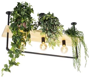 Ipari mennyezeti lámpa fekete fával 3 lámpás - Shelf
