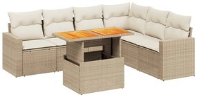 vidaXL 7 részes bézs polyrattan kerti ülőgarnitúra párnákkal
