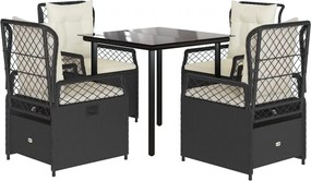 vidaXL 5 részes fekete polyrattan kerti étkezőgarnitúra párnákkal