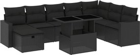 vidaXL 9 részes fekete polyrattan kerti ülőgarnitúra párnákkal