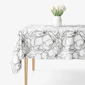Goldea szögletes terítő 100% pamutvászon - sötétszürke virágok fehér alapon 140 x 220 cm