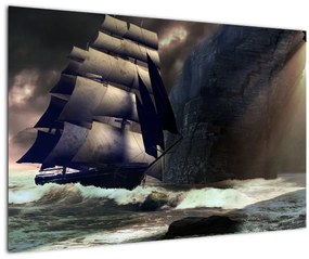 Kép - hajó a sziklák között (90x60 cm)