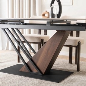 Kihúzható kerámia étkezőasztal 180–240 cm méretben, fehér márvány/dió színben REX 2