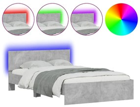 betonszürke ágykeret fejtámlával és LED-del 135x190 cm