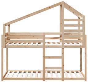 tömör fenyőfa ágy emelettel és tetővel 80 x 200 cm