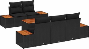 vidaXL Kerti Kanapé Szett párnával tárolóval 6 pcs Fekete Poli rattan