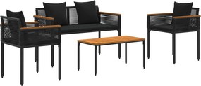vidaXL Kültéri Bútor Szett párnával 4 pcs Fekete PE Rattan