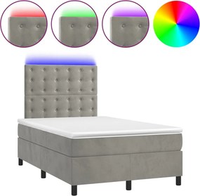 vidaXL világosszürke bársony rugós és LED-es ágy matraccal 120x200 cm