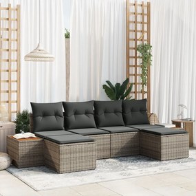 6 darabos Kerti Kanapé Szett Párnákkal Szürke PE Rattan Akác