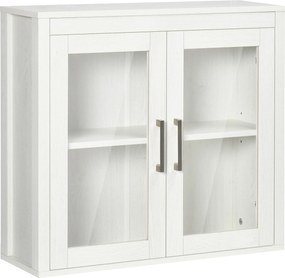 kleankin Fali Fürdőszobai Szekrény 2 Üvegajtóval és Állítható Polccal 60x19.5x54 cm Fehér | Aosom