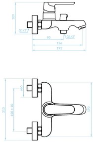 Kuchinox Dima, falra szerelhető fürdőkád csaptelep kerámia zuhanyterelővel, fehér matt, LAV-BQD_610D